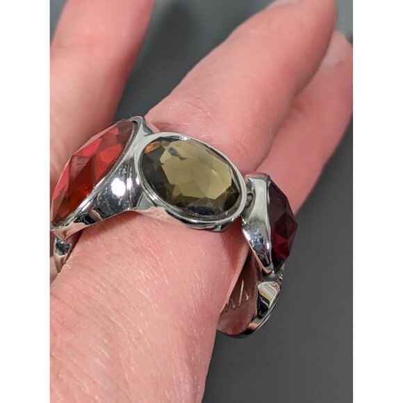Vera Wang Cocktail Ring Red Pink Green Cabochon Wide Stretch Size 11 - Picture 5 of 8